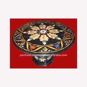 Plateaux de table à manger en marbre noir avec incrustations - Product Image 1