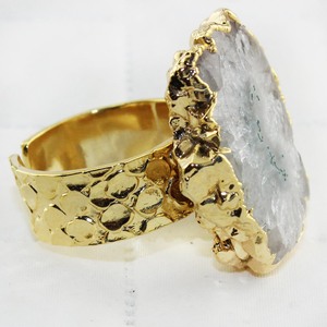 Dernière bague de déclaration quartz solaire gris naturel bague réglable en laiton plaqué or dames mode porter des bijoux grands anneaux de bande - Product Image 2