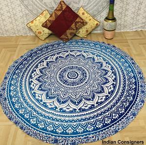 Tapisserie murale Mandala ombrée, tissage en coton, rond, pour yoga, nappe douce, plusieurs couleurs, par des consignateurs indiens - Product Image 3