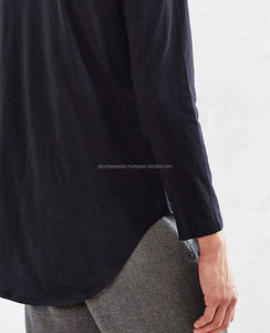 Camisetas holgadas de algodón para hombre, ropa de color negro liso, al por mayor, con cuello de pico profundo - Product Image 1