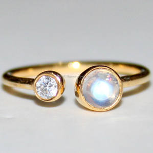 Deux pierres ouvertes arc-en-ciel pierre de lune pierre naturelle 925 bague en argent sterling massif bijoux faits à la main de l'usine indienne - Product Image 3