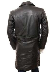 <b>Men's</b> Genuine <b>Leather</b> <b>Long</b> Overcoat with Stand Collar Zipper Closure Woven Trench Outerwear Eco-Friendly Reversible All Season - Product Image 2