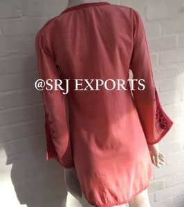 Voguish ที่ดีที่สุดขาย Chic สีชมพู Leaf เย็บปักถักร้อยและลูกปัดประดับ Relaxed Fit ชุดว่ายน้ำชายหาด Cover Up ชุดสำหรับผู้หญิง - Product Image 3