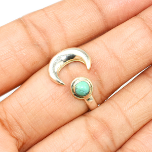 Impressionnant demi-lune forme ronde Turquoise 925 bagues en argent Sterling bijoux en argent pierres précieuses bijoux en argent - Product Image 4