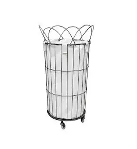 Cesto de ropa rodante de lona de acero metálico Cesto rodante cromado con bolsa de lavandería extraíble - Product Image 1