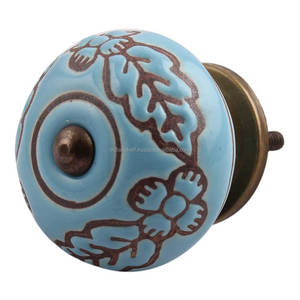 Perillas de cerámica de un solo orificio para armario, tiradores únicos de color turquesa, estilo de flor de hoja, manija de puerta, cajón de cocina, CK-1391 de 3,81 cm - Product Image 2