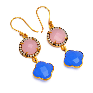Rose Blue Chalcedony CZ Gemstone Dangle Earrings 925 <b>Sterling</b> <b>Silver</b> Gold Plated Handmade for Women Wedding & Party Occasions - Product Image 2
