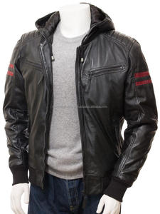 Veste en cuir véritable unisexe pour homme, noire, décontractée, pour l'extérieur, avec capuche, veste bomber, hiver, fourrure de mouton, design respirant - Product Image 2