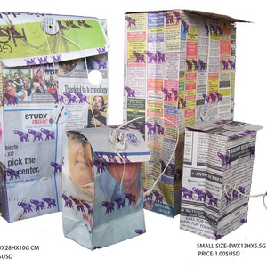 White Newspaper <b>Bags</b> Geometric Pattern <b>Medium</b> <b>Size</b> Rope Handle Handmade Gift Envelop for Daily Packaging - Product Image 2