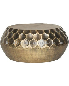 Table basse en métal plaqué or aluminium Tambour martelé Design Salon Hôtel Home Decore - Product Image 5