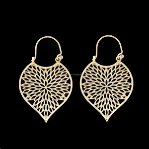 Brass Hollow Hanging Hoop Earrings Filigree Designs Party Wear Fashionable Jewelry