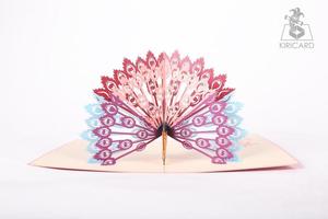 Belle carte de voeux Kirigami Pop-up découpée au laser complexe fait à la main Animal paon Design Vietnam artisanat cadeau fait papier - Product Image 2