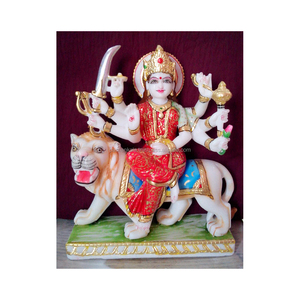 ใหม่ล่าสุดการผลิตบริสุทธิ์สีขาวหินอ่อนมือทาสีที่มีสีสันขัดเทพธิดา Durga Mata ประติมากรรม - Product Image 1