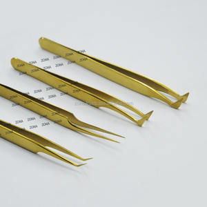 Pinzas japonesas de acero inoxidable de alta calidad, extensiones de pestañas, pinzas rusas de volumen de fibra recubierta dorada - Product Image 1