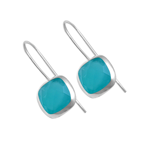 Cushion Cut Aqua Chalcedony Gemstone 925 <b>Sterling</b> <b>Silver</b> Dangle Earrings Jewelry Classic <b>Silver</b> Plated for Wedding, Gift, Party - Product Image 1