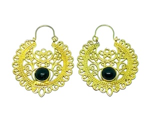Wholesale Bohemian Style Brass <b>Black</b> <b>Onyx</b> Hoop <b>Earrings</b> for Women Fine Finished Engagement Anniversary Wear From India - Product Image 1