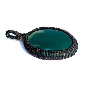 Bohème Vert Onyx Macramé Cordon Wrap Pendentif Spirituel Forme Ovale Bouddhiste Bouddhisme Cristal Pierre De Guérison Piedras Naturales - Product Image 3