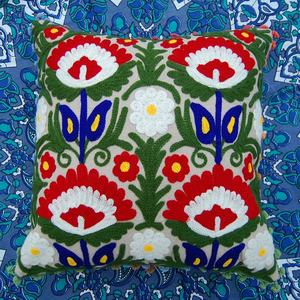 Luxury Brand Indian Handmade White Square Zippered Cotton <b>Cushion</b> Cover Suzani Woolen Embroidered Pillow Cases <b>for</b> Home Hotel - Product Image 3