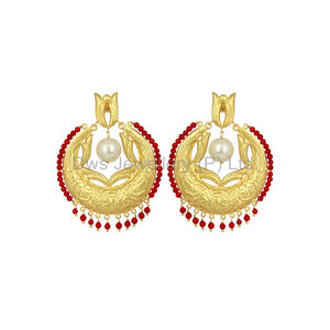 Coral Cz plata India chapado en oro tradicional Chand Bali pendientes joyería para mujer regalo para ella - Product Image 1