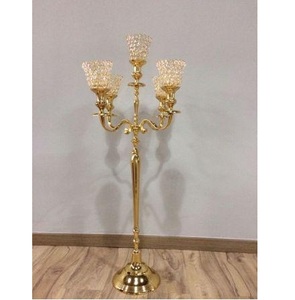 Candelabro alto dorado con 5 brazos y vaso de cristal, decoración para boda/fiesta/Hotel/hogar - Product Image 2