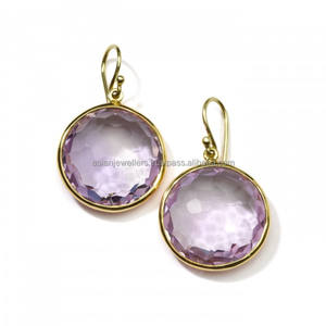 Boucles d'oreilles en argent sterling 925, pierre précieuse d'améthyste rose, or, gélifié - Product Image 1