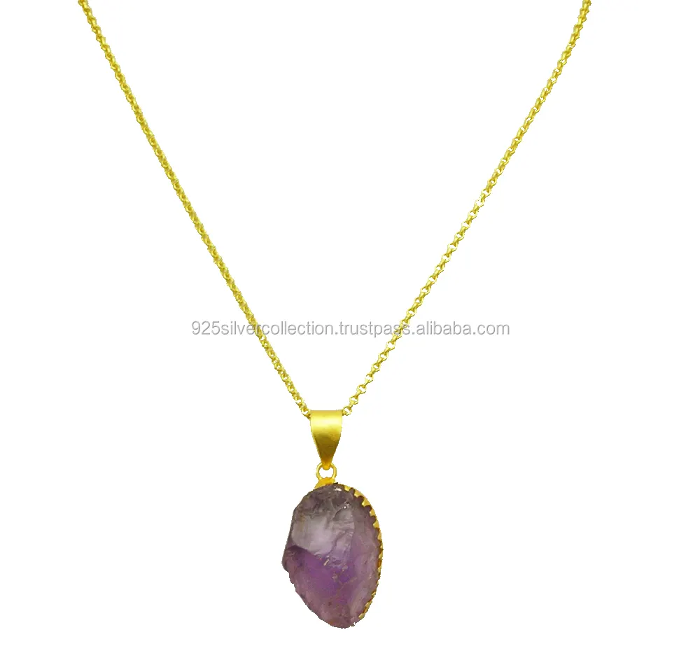 Raw Amethyst 14k Gold Filled Designer Wholesale Rough Gemstone Pendant Necklace For Women