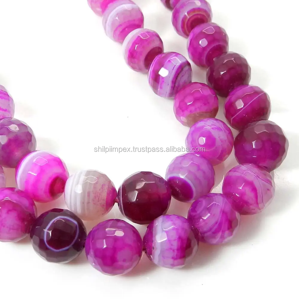 Fournisseur de perles en gros!! Brin de perles semi-précieuses en Agate rose, 10mm, à facettes rondes pour la fabrication de bijoux SI1087