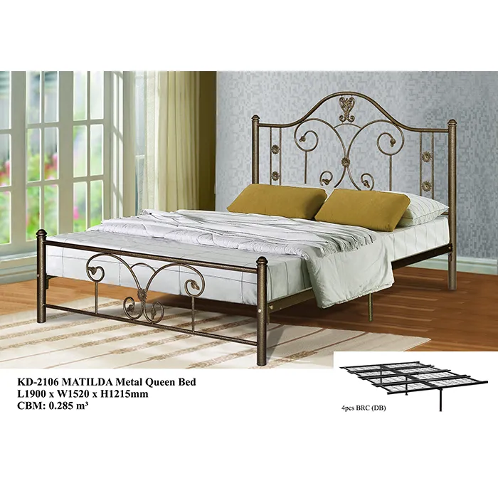 Latest Design Metal Super Double/Queen Steel Bed KD-2106 Antique Bulk Sale for Hotel Queen Size Bed