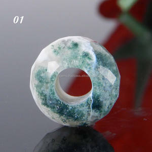 Cuentas de Ágata Musgosa Natural, Redondas Facetadas con Orificio Grande, 14x8x5.5mm, Verde IG9835, Gemas Ishu Hechas en India - Product Image 1