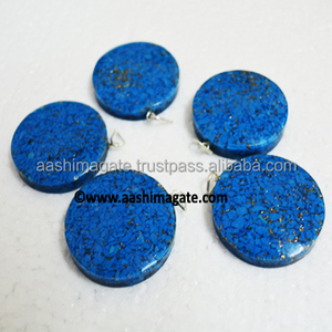 Colgante de orgón artesanal de piedra semipreciosa en forma de disco turquesa estilo Feng Shui con material de piedras preciosas con patrón de curación - Product Image 1