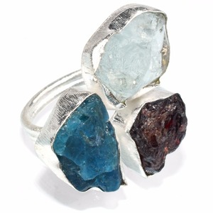Incroyable lunette de forme rugueuse fantaisie aigue-marine grenat Apatite bagues en argent Sterling 925 bijoux en argent 925, bijoux en argent Sterling - Product Image 2