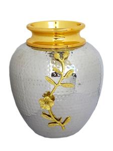 Florero marfil y Negro martillado, florero decorativo con diseño de hoja fundida en oro, florero de Metal Chapado en plata - Product Image 3