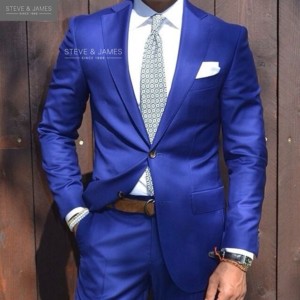 Pantalones azul de abrigo de lana de Cachemira para hombre, traje personalizado, dos botones, último estilo - Product Image 5
