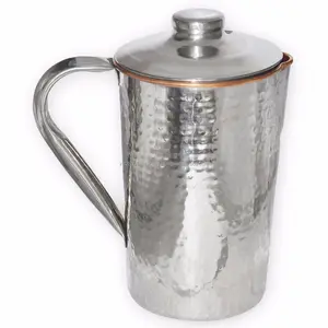 Carafe à eau en cuivre et acier inoxydable, fournitures de stockage martelées, 50 oz, à l'intérieur, en acier inoxydable, vente en gros, livraison gratuite - Product Image 1