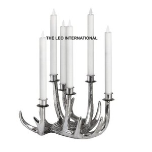 Porte-bougie décoratif en forme de bois de cerf, cadeau de Noël, utilisation pour un anniversaire, finition argentée brillante - Product Image 1