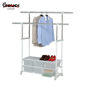 Double Garment Rack for Hanging Clothes Hanger Stand <b>Organizer</b> with <b>Drawers</b> and Shelf - Product Image 1