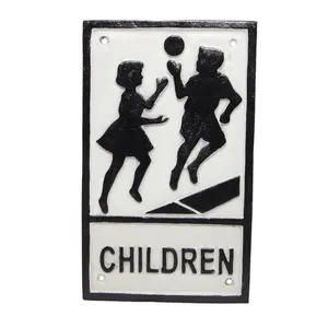 Cast Iron Wall Decorative Playing CHILDREN Sign Rectangular Shape New Unique Wall Plaque And Scenery Most Trending Metal Sign