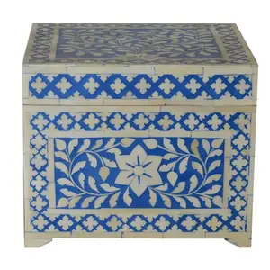 花卉图案手工印度骨镶嵌饰品盒子