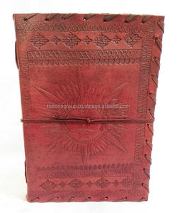 Diario de cuero de cara de sol en relieve hecho a mano genuino Vintage tamaño B5 de calidad con cierre de hilo de algodón de costura lateral para escribir - Product Image 1