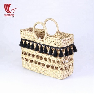 กระเป๋าชายหาดฟางคอลเลกชันใหม่สำหรับผู้หญิง/กระเป๋าผักตบชวาแฮนด์เมด - Product Image 4