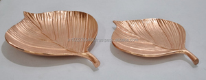 Plateau de service élégant en aluminium doré avec design feuille Plateau de table intérieur cuivre-or - Product Image 4