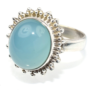 Anillo de plata de primera ley con forma ovalada para mujer, sortija, plata esterlina 925, Calcedonia azul, hecho de joyería India - Product Image 3