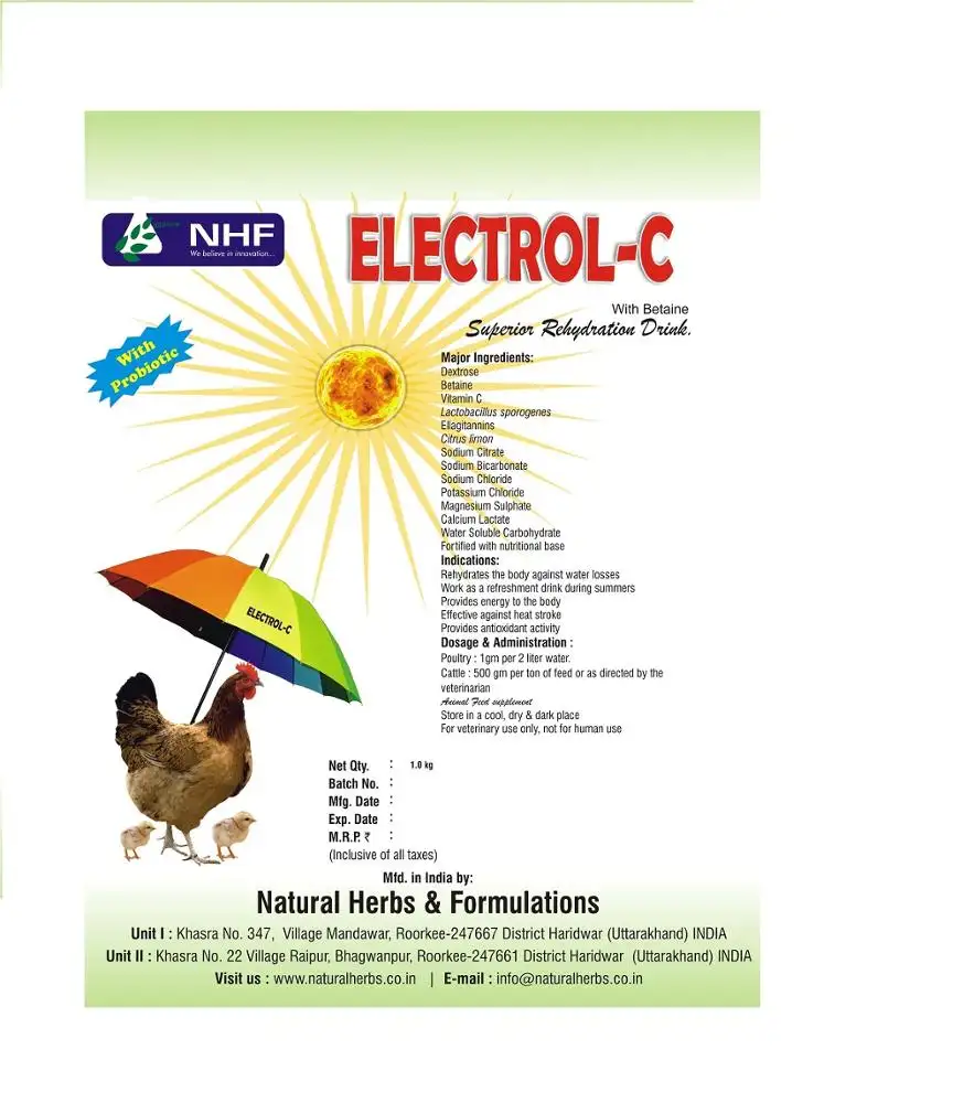 Electrol-C Powder hydration drink manufacturer of poultry and cattle products Indian Origin
