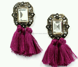 Antique Red Brass <b>Tassel</b> <b>Earrings</b> Latest Indian Designer Bohemian Style for Wedding Party Engagement Perfect Gift for Ladies - Product Image 2