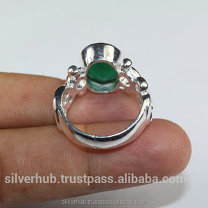 แหวนเงินมรกตสำหรับผู้หญิง,แหวนเงิน925แหวนพลอย Cabochon ทรงมรกตสีเขียวค็อกเทลแฮนด์เมด - Product Image 6