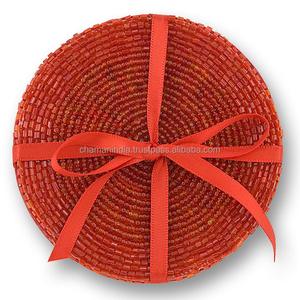 Juego de posavasos con cuentas rojas de 4 piezas, posavasos de vidrio, posavasos - Product Image 1