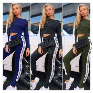 De moda OEM corriendo conjuntos de las mujeres ropa deportiva de manga larga Sudaderas Tops y Pantalones entrenamiento deportes Jogging trajes de mujer - Product Image 1