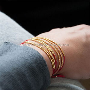 Gold Beads Silver Cord <b>Bracelet</b> String <b>Adjustable</b> <b>Bracelet</b> - Product Image 1