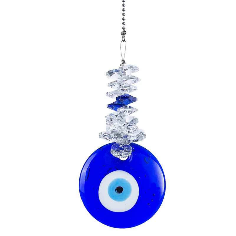 Blauw Glas Evil Eye Talisman Met Kristal Kralen Geluksbrenger Home Office Auto Decoratie Zegen Ornamenten