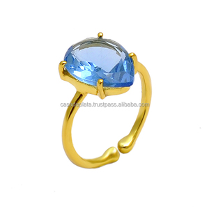 Anillo de piedras preciosas de cuarzo azul cortado Briolette de Plata de Ley 925 chapado en oro ajuste de punta de moda regalo de boda clásico para - Product Image 4